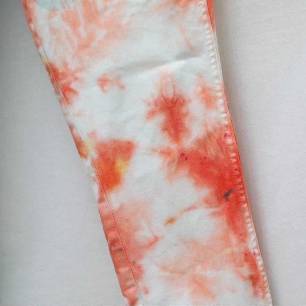 H&M tie dye skinny ankle jeans blue orange asymmetrical 30 rave festival fun - Picture 6 of 9